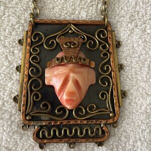 Vintage Aztec/Mayan/Mexican tribal necklace Folk art Copper Coral